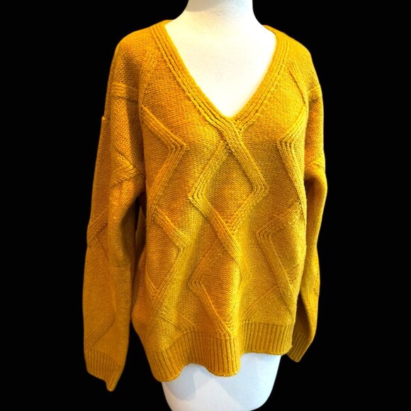 NEW Rag Poets Mustard Yellow V-Neck Sweater - Picture 1 of 7